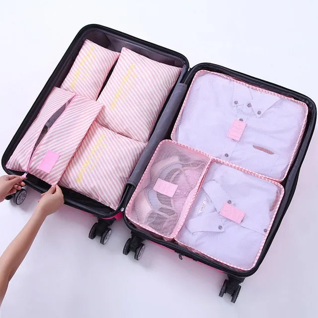 1 Set 7PCS High Quality Oxford Cloth Travel Mesh Bag In Suitcase Luggage Organizer Packing Cube