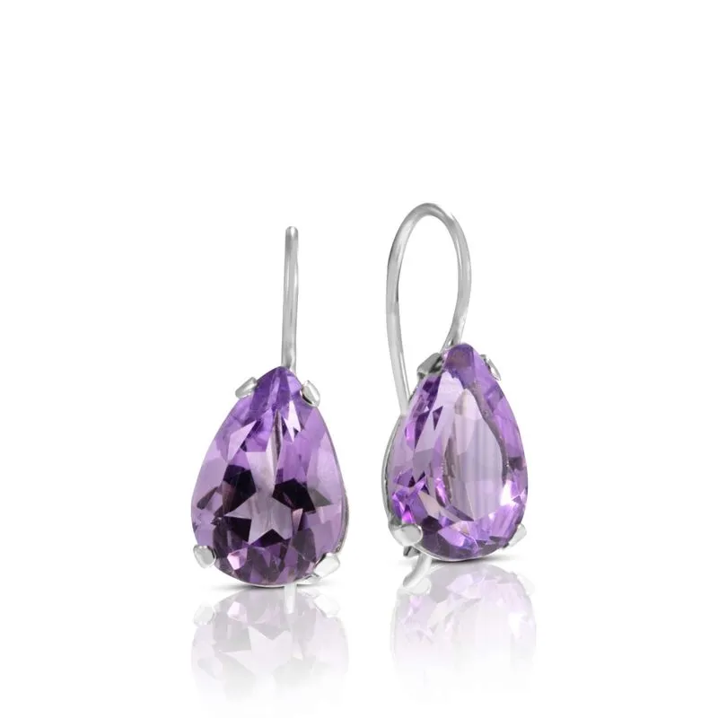 14K White Gold Teardrop Purple Amethyst 7X10mm Dangle Earrings