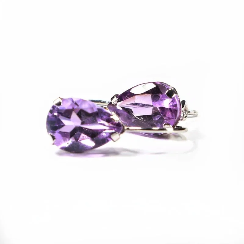 14K White Gold Teardrop Purple Amethyst 7X10mm Dangle Earrings