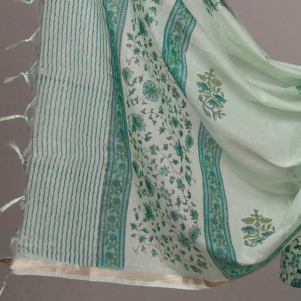 3pc Sanganeri Block Printed Cotton Suit Material with Chanderi Silk Dupatta 09