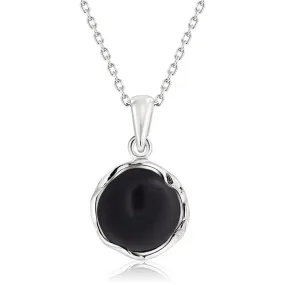 925 Sterling Silver Round Black Onyx 12mm Pendant