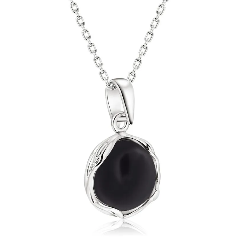 925 Sterling Silver Round Black Onyx 12mm Pendant