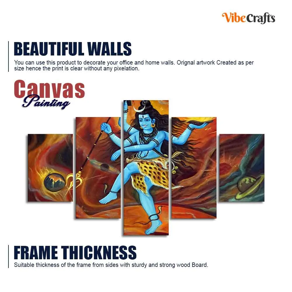 Abstract Art Lord Nataraja Five Pieces Canvas Wall Painting