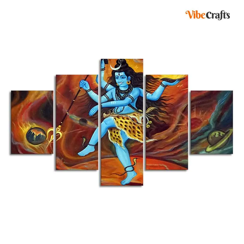 Abstract Art Lord Nataraja Five Pieces Canvas Wall Painting