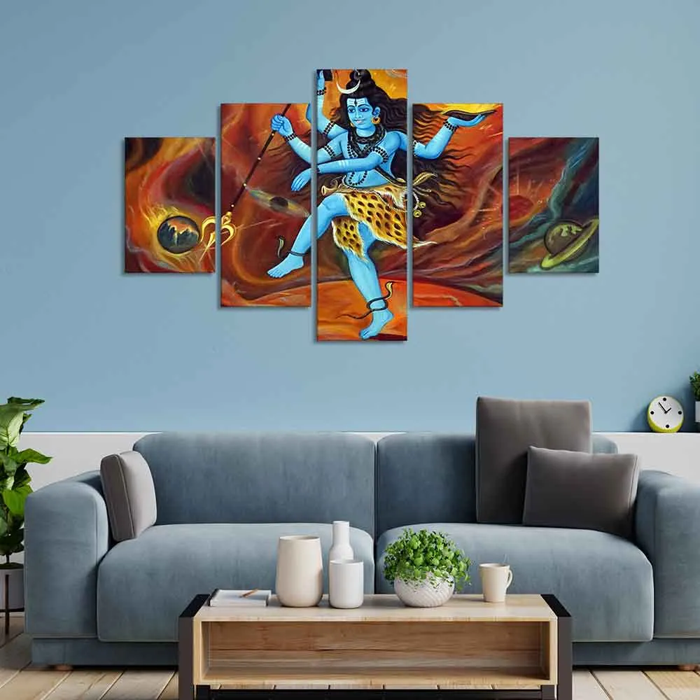 Abstract Art Lord Nataraja Five Pieces Canvas Wall Painting