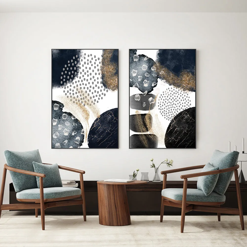 Abstract Navy And Gold, Style A & B, Set Of 2 , By Sally Ann Moss