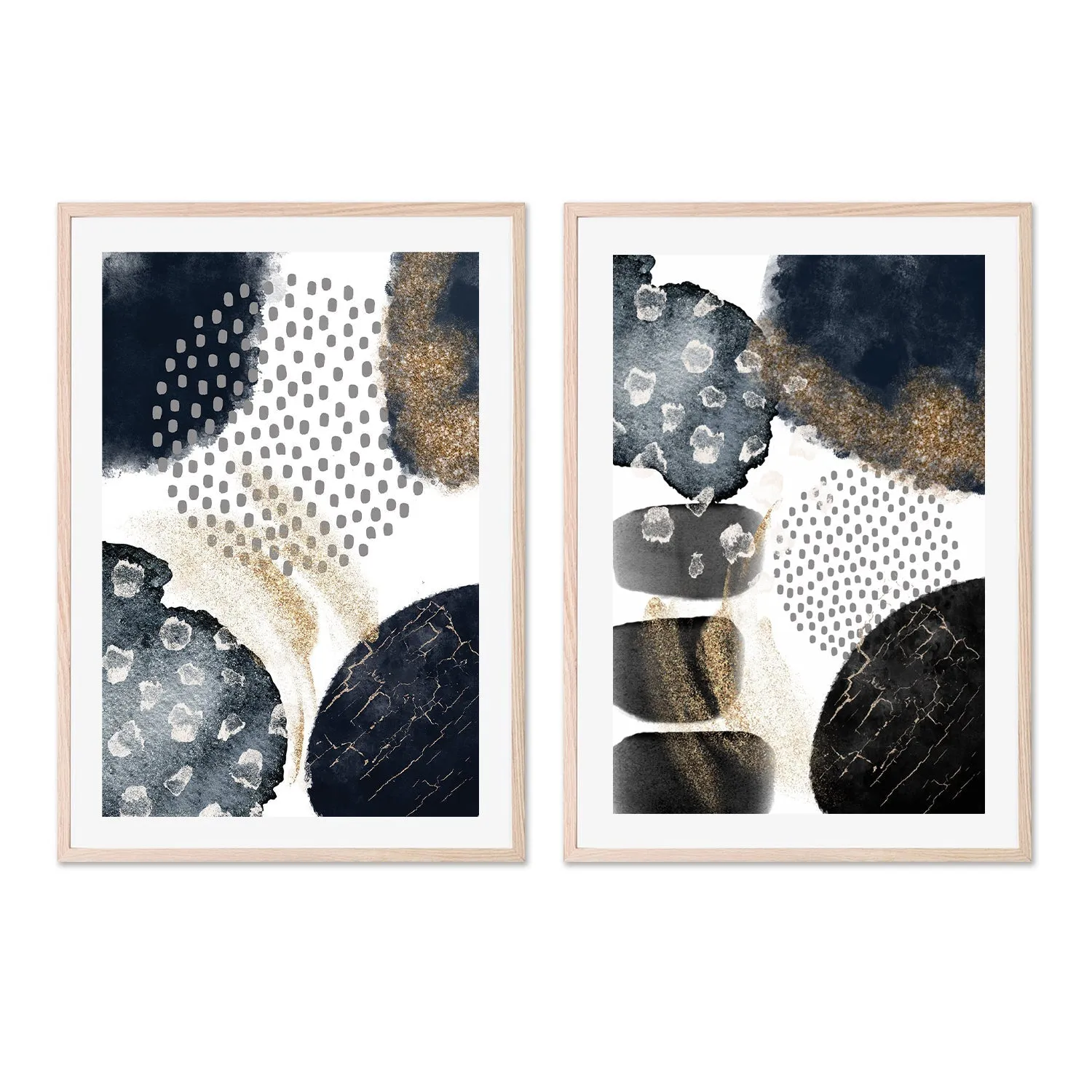 Abstract Navy And Gold, Style A & B, Set Of 2 , By Sally Ann Moss