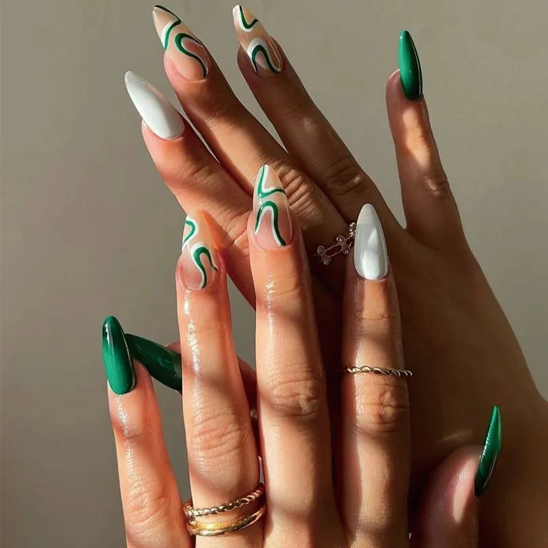 Abstract Wave Stripes Stiletto Press On Nails