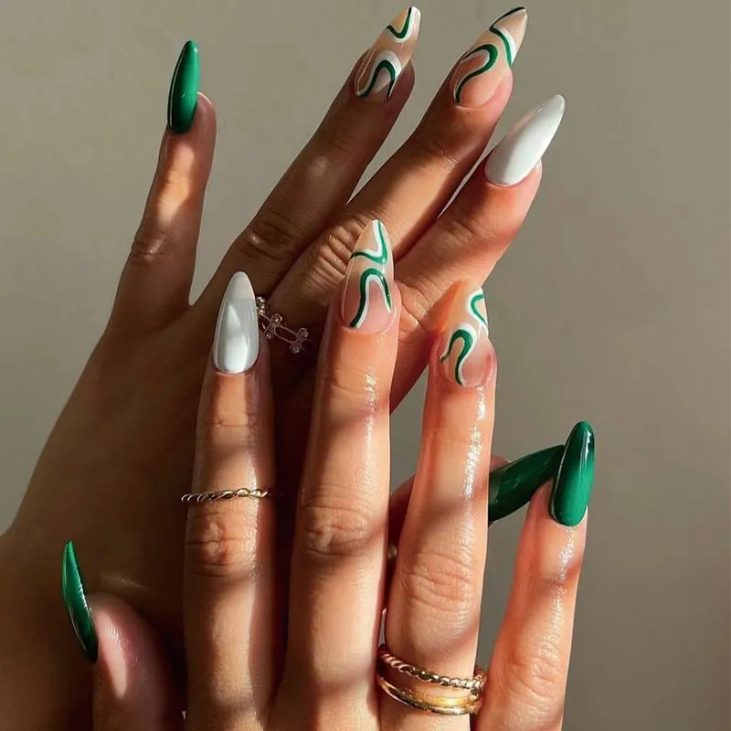 Abstract Wave Stripes Stiletto Press On Nails