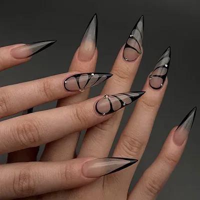 Abstract Wave Stripes Stiletto Press On Nails