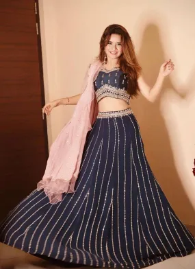 Adorable Navy Blue Georgette Base Lehenga Choli