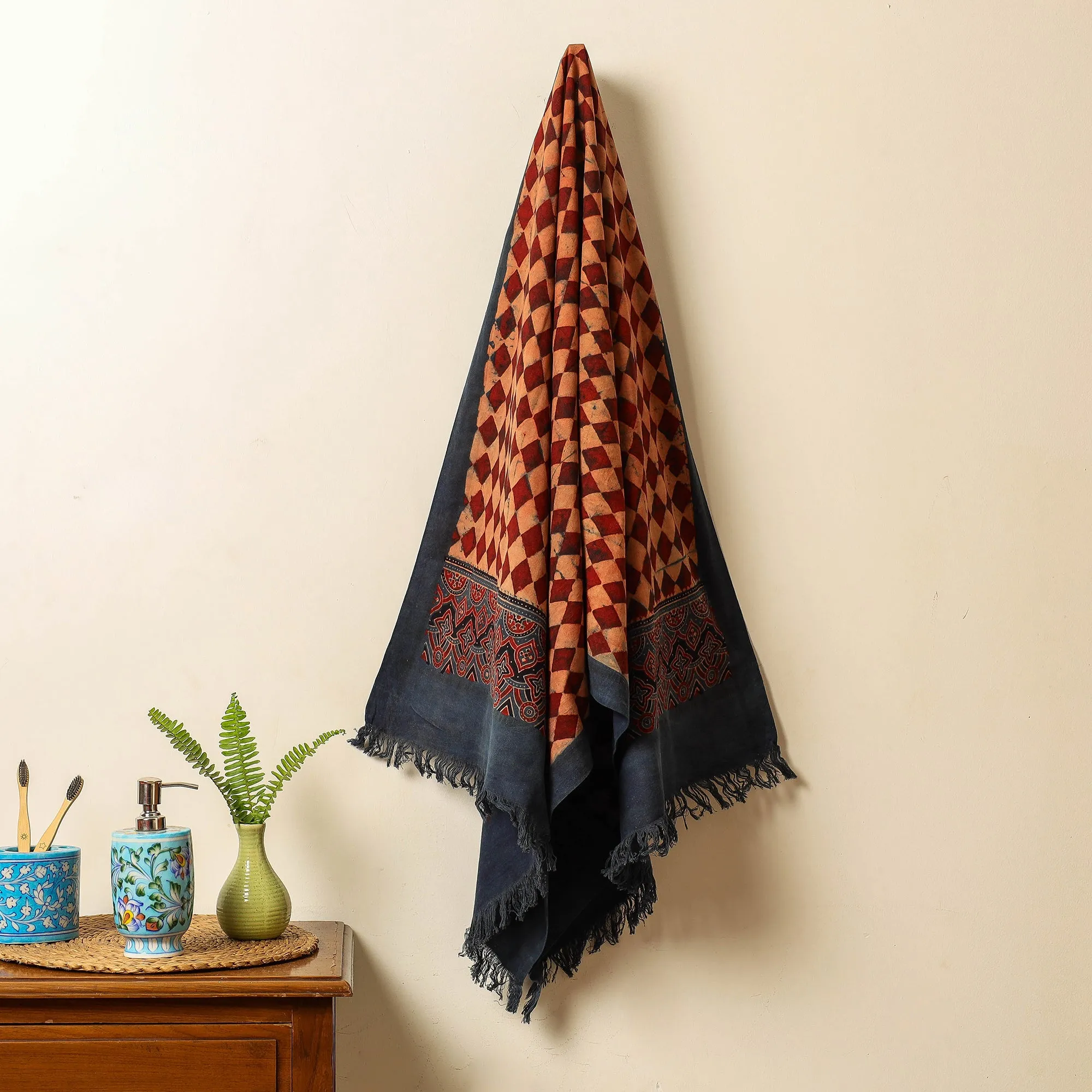 Ajrakh Block Printed Handloom Cotton Towel