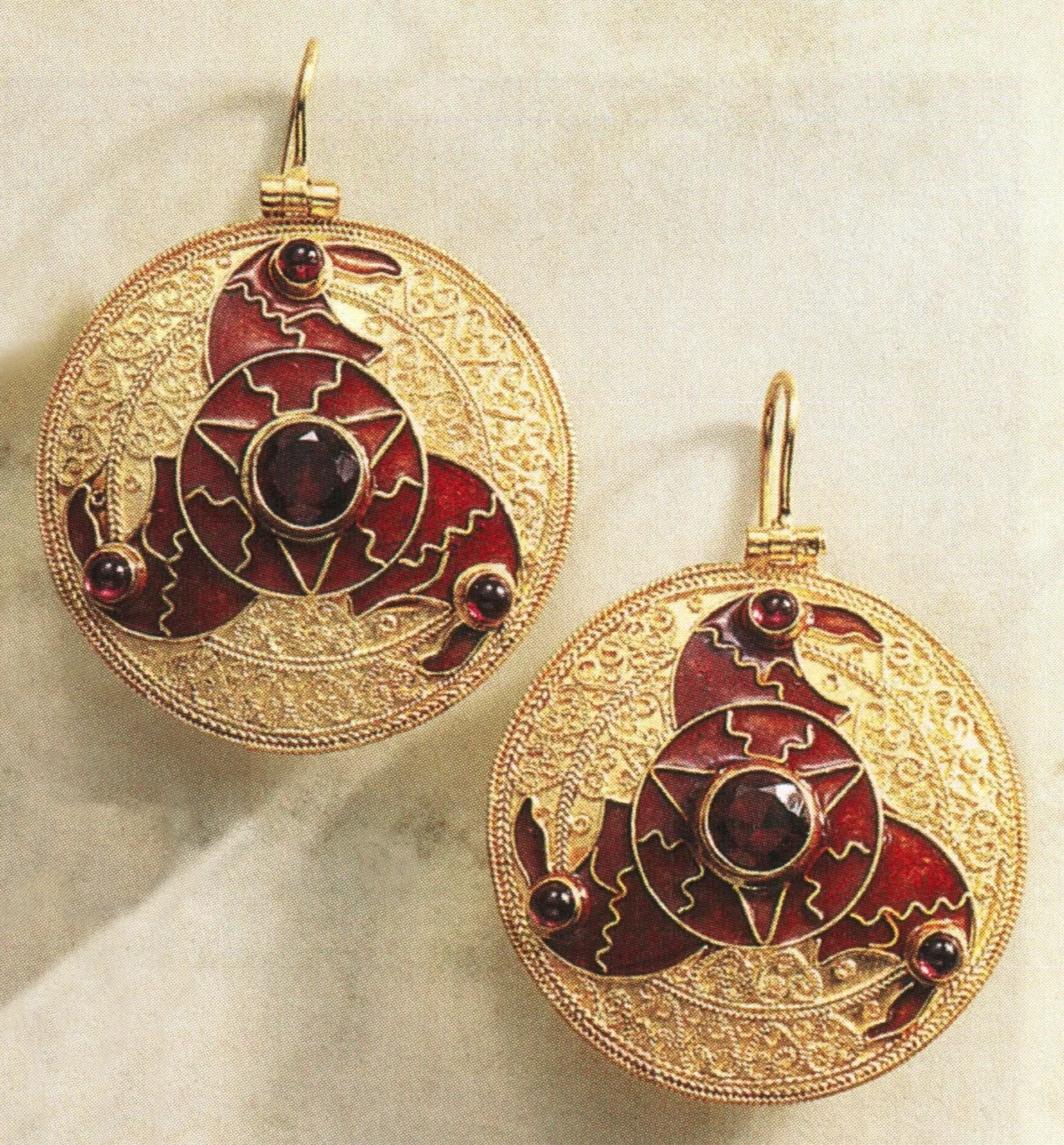 Anglo Saxon Triskelion Garnet Earrings