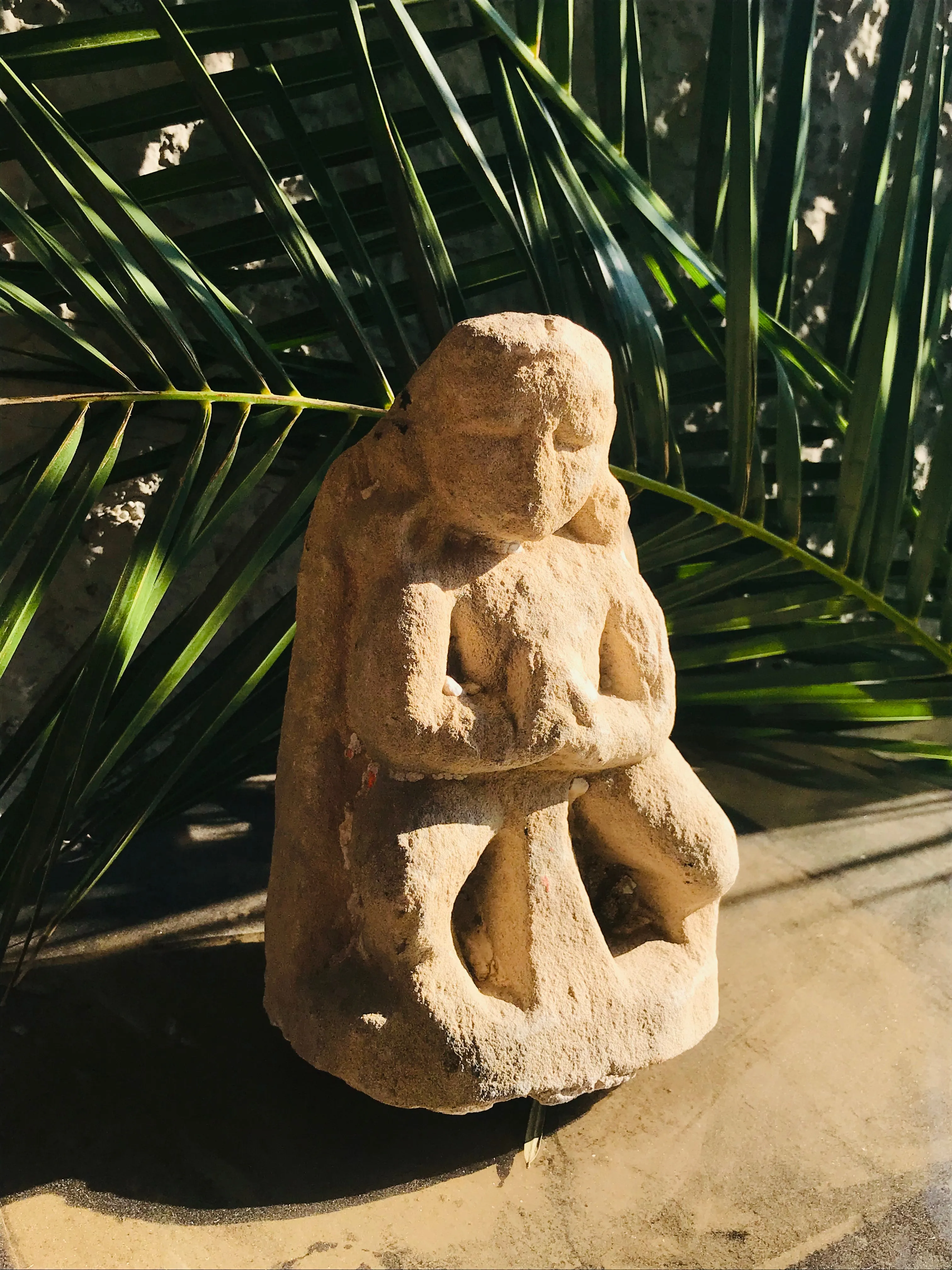 Burmese Antique Stone-Carved Statue of Praying Monk - Spiritual Devotee Relic from Myanmar