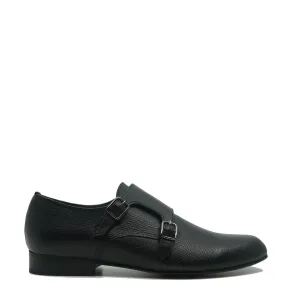 Atlanta Mocassin Black Pebbled Double Monk Dress Shoe