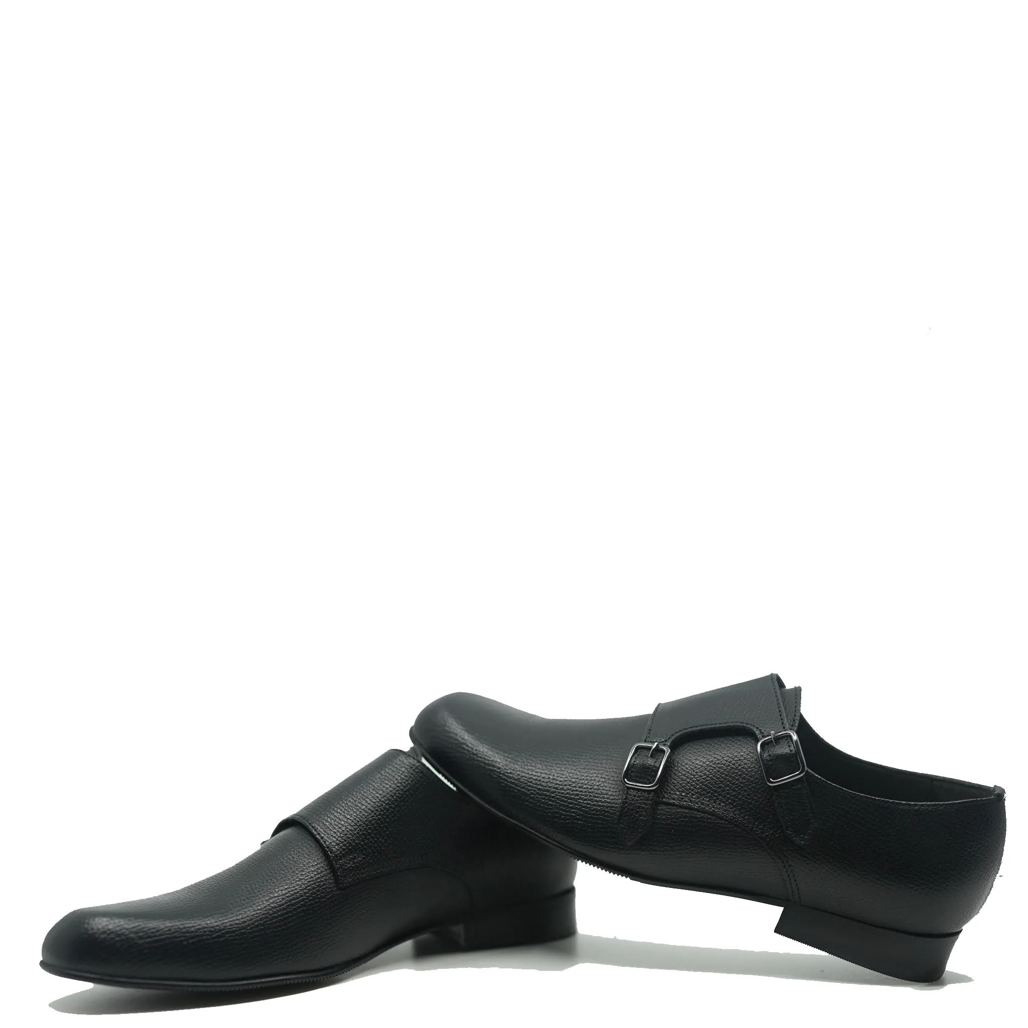 Atlanta Mocassin Black Pebbled Double Monk Dress Shoe