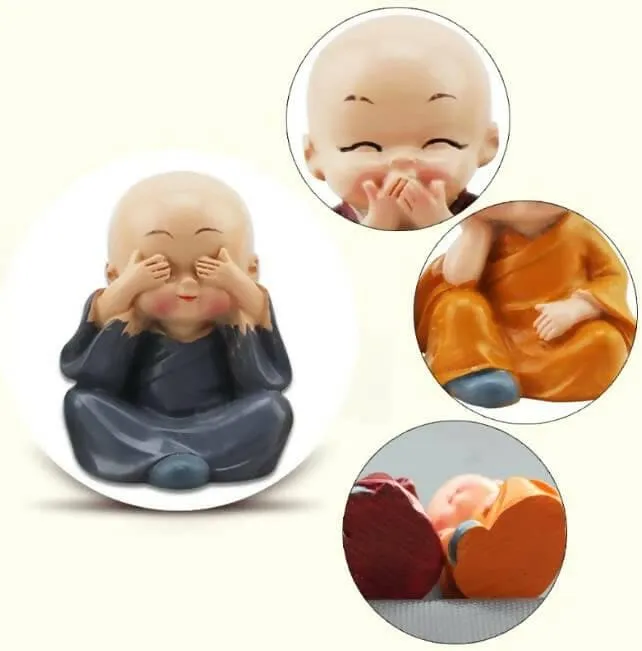 Baby Monk showpiece Statues Handmade for car Dashboard /Living Room (Pack of 4)