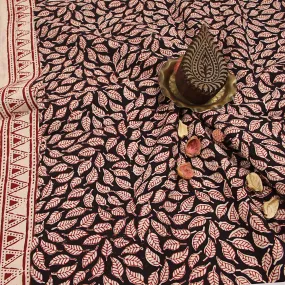 Bagh Black Leaf Jaal Hand Block Printed Cotton Fabric