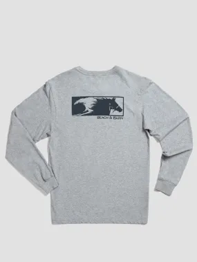 Beach & Barn WILD HORSES Tee Long Sleeve Oxford Heather