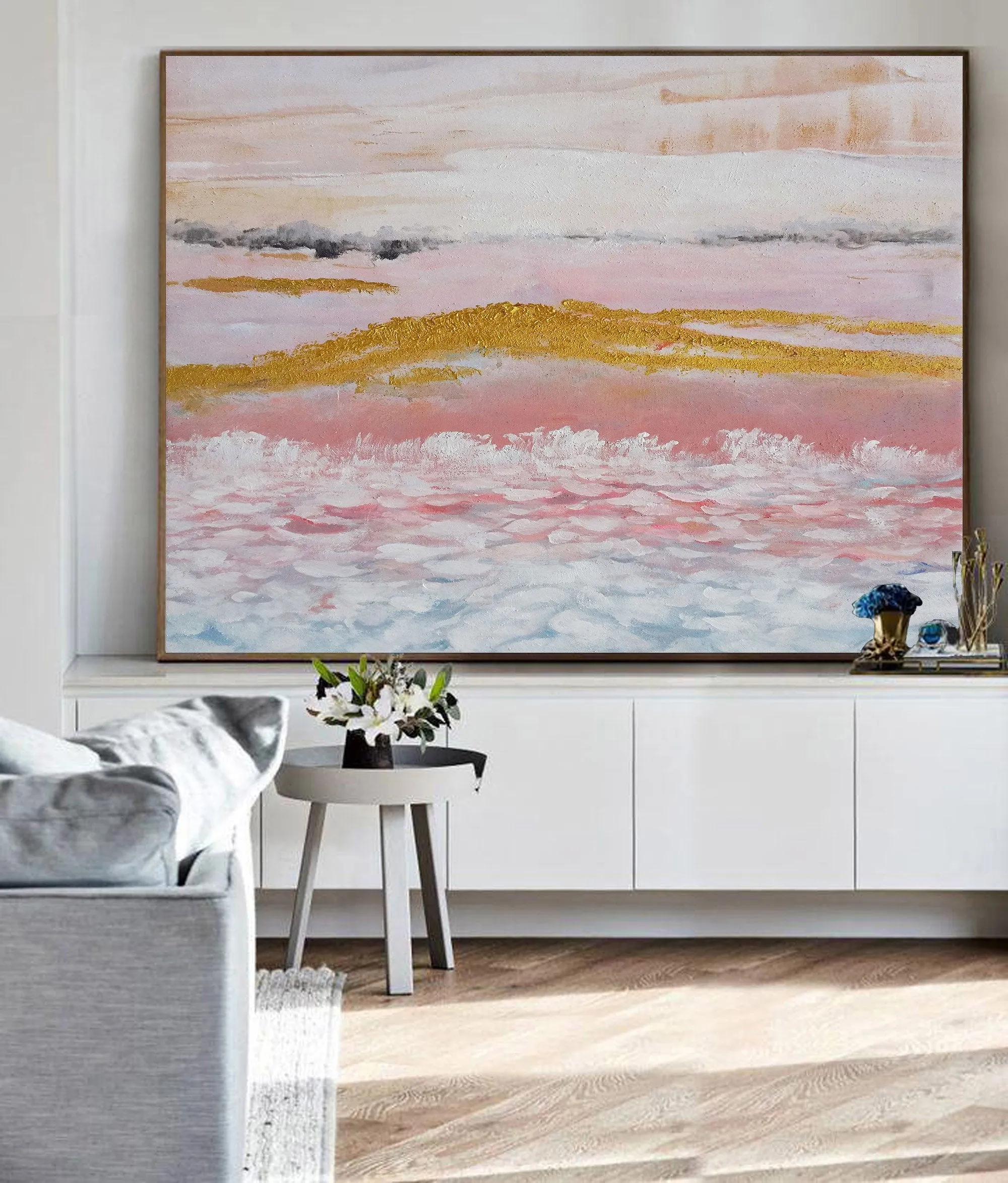 Beige Pink Gold Painting Big Painting for Living Room Op014