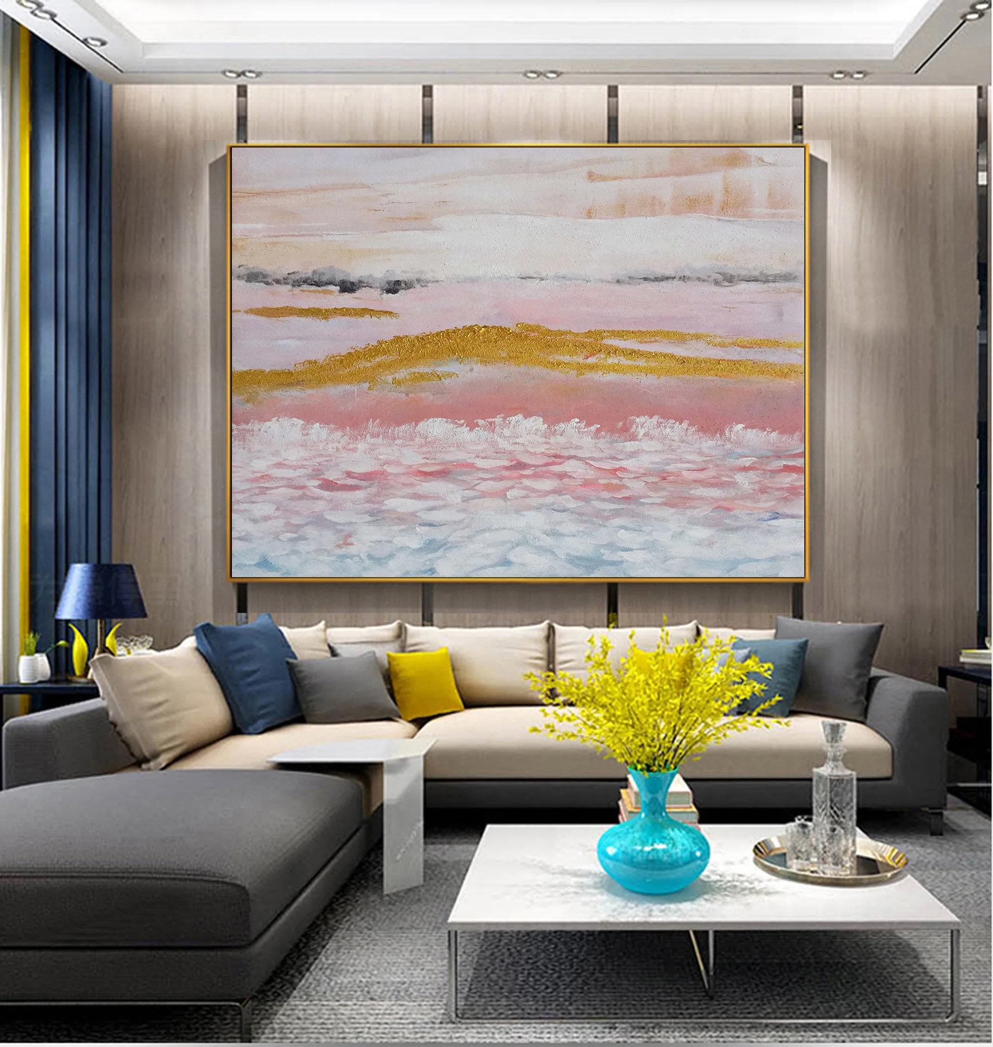 Beige Pink Gold Painting Big Painting for Living Room Op014