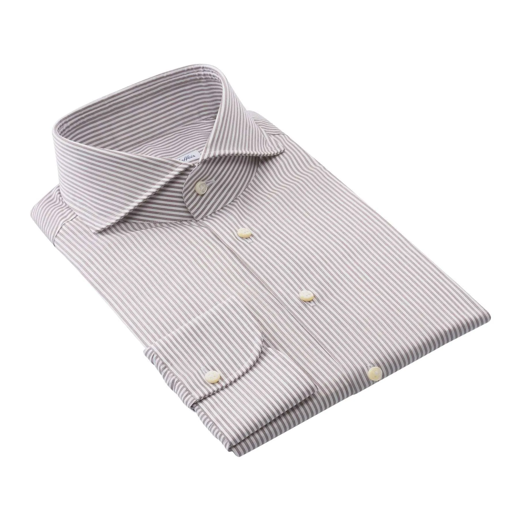 Bengal-Stripe Cotton Brown Shirt with Shark Collar