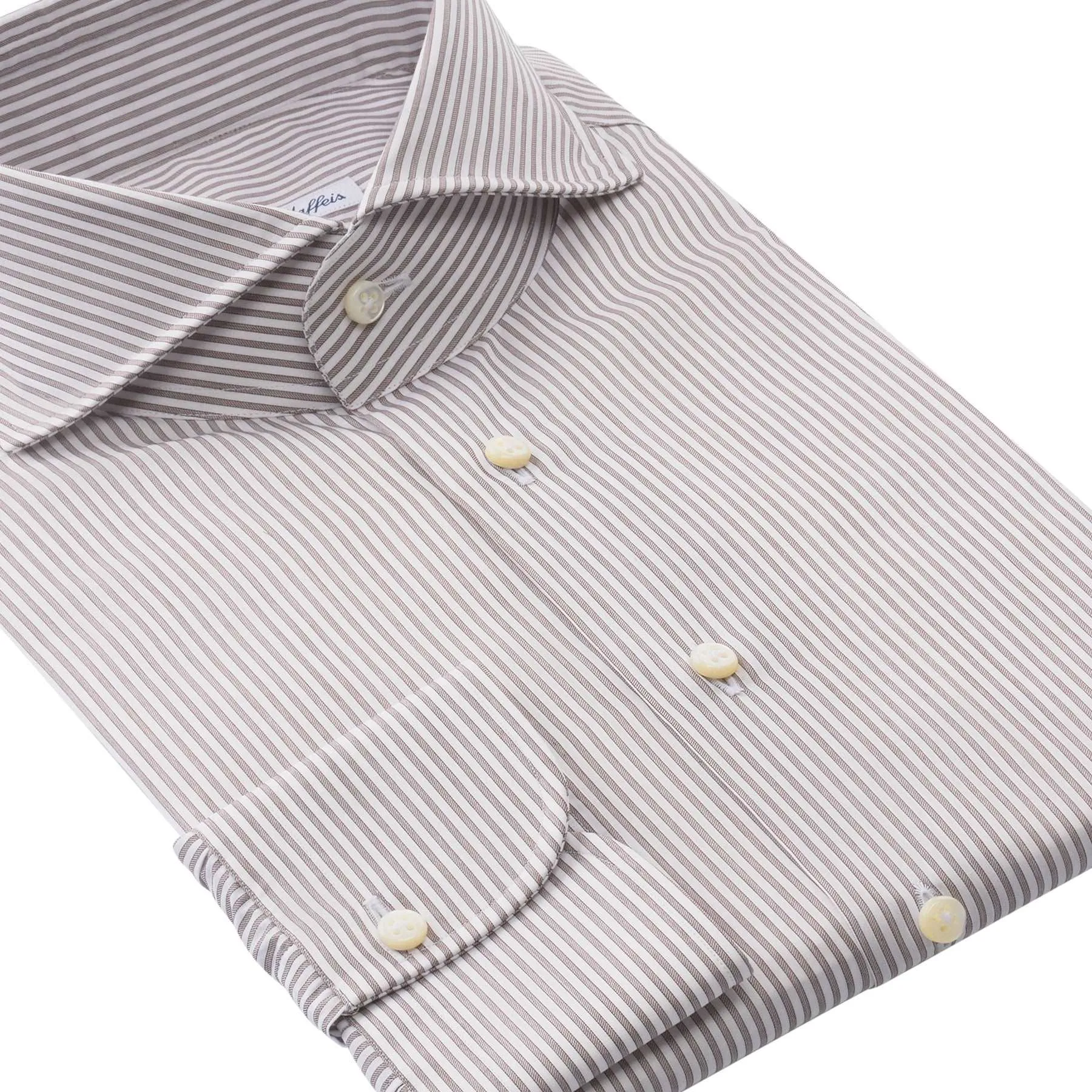 Bengal-Stripe Cotton Brown Shirt with Shark Collar