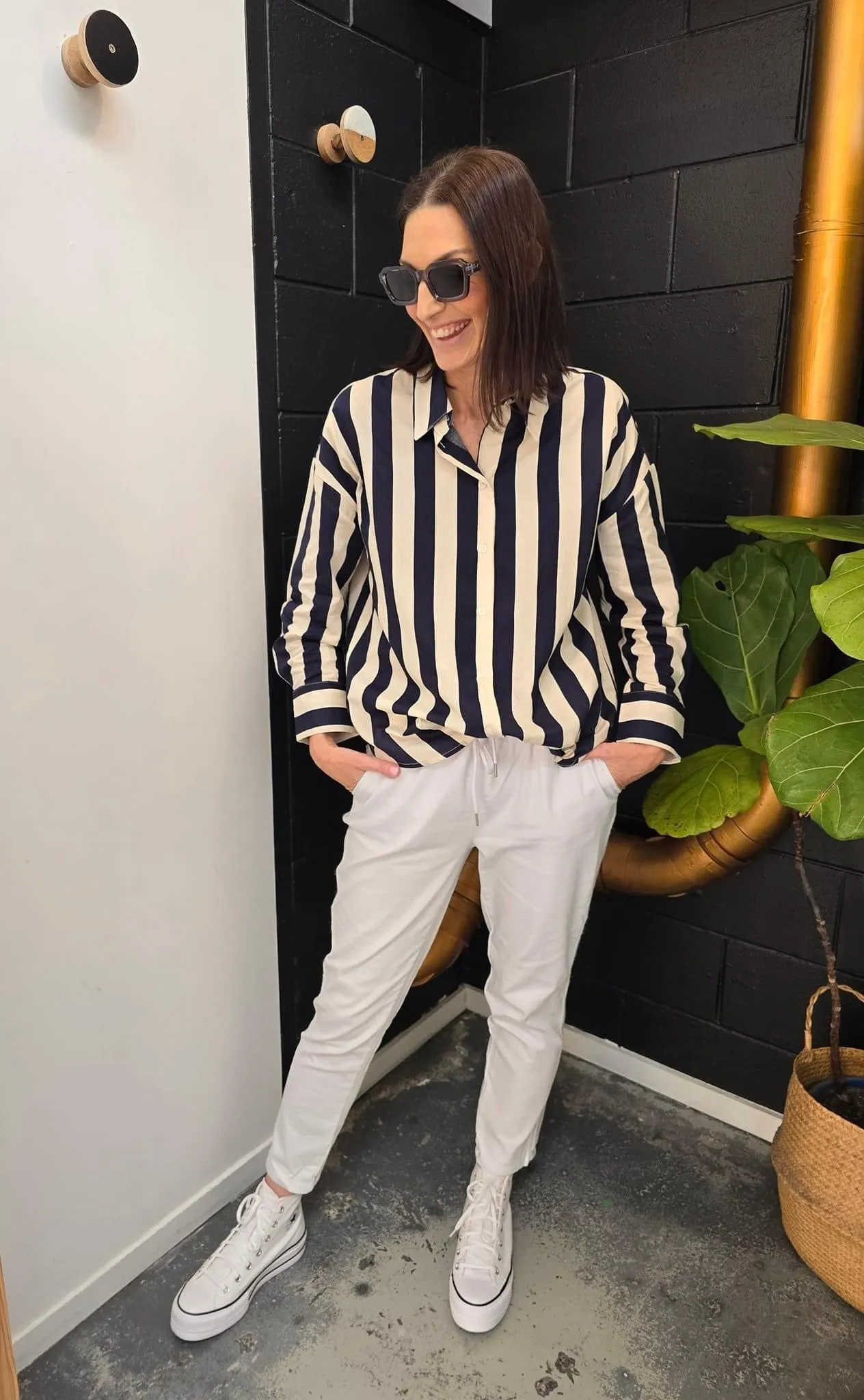 Betty Basics Stripe Shirt Navy