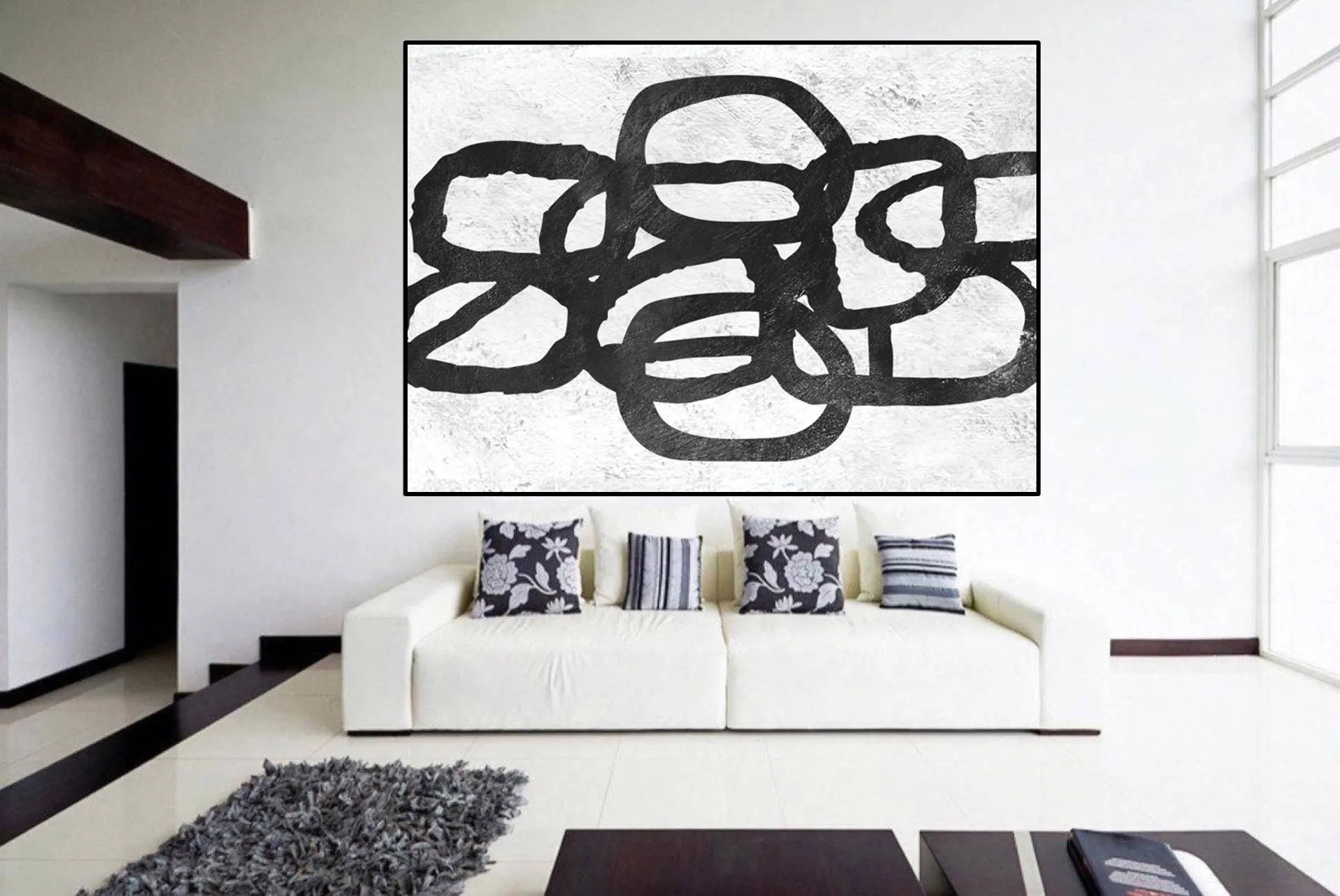 Black and White Abstract Painting Original Painting on Cnvas Fp024