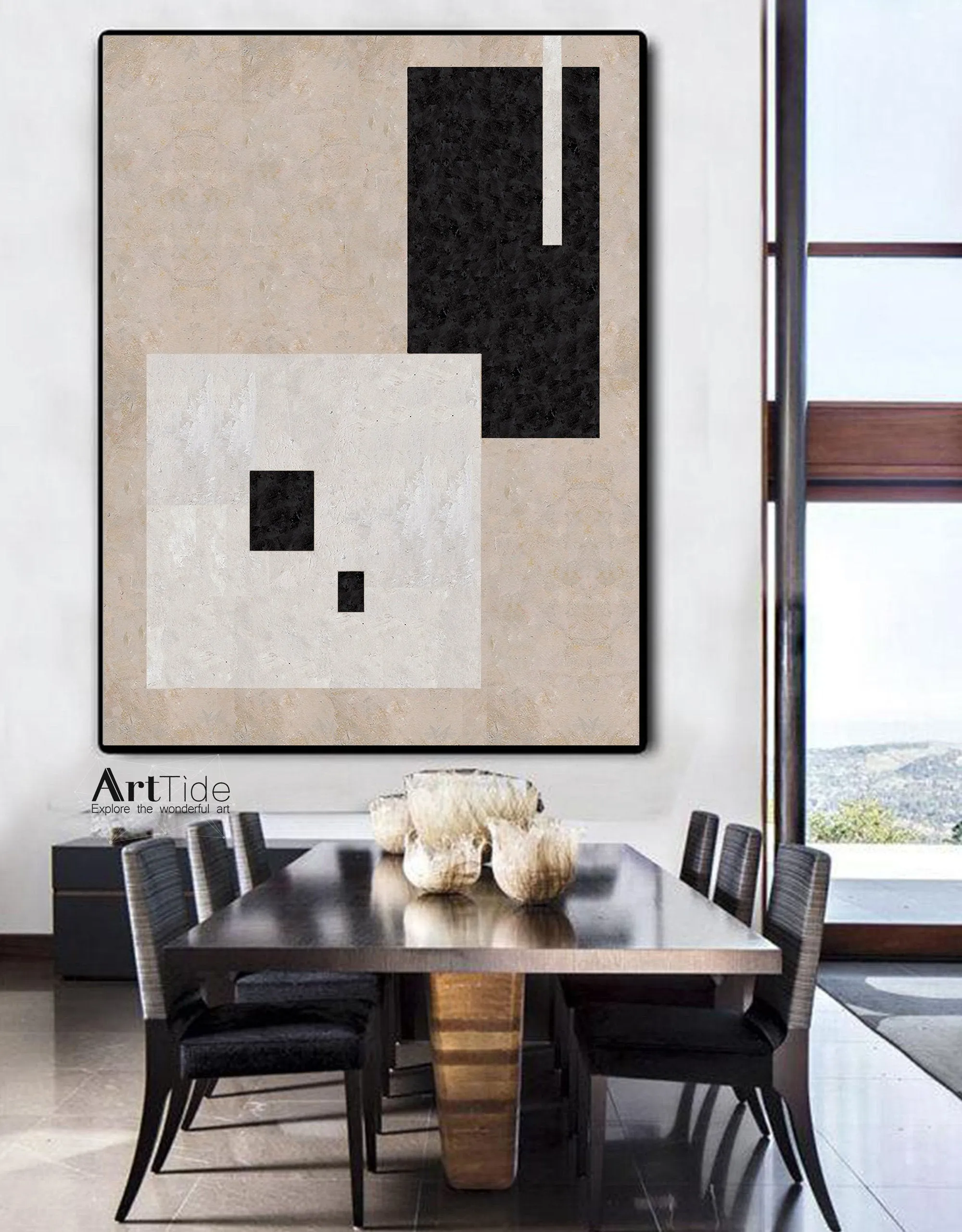 Black and White Minimalist Painting Beige Canvas Art Ap005