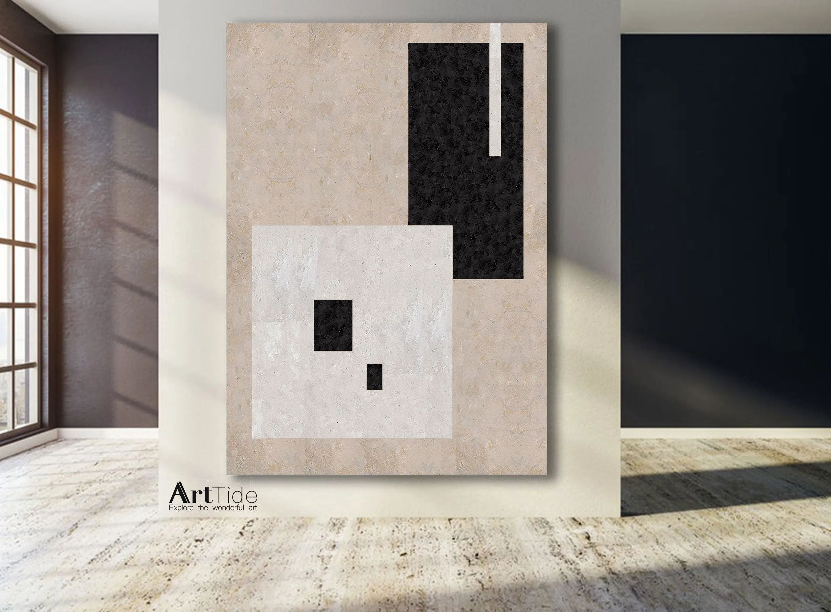 Black and White Minimalist Painting Beige Canvas Art Ap005