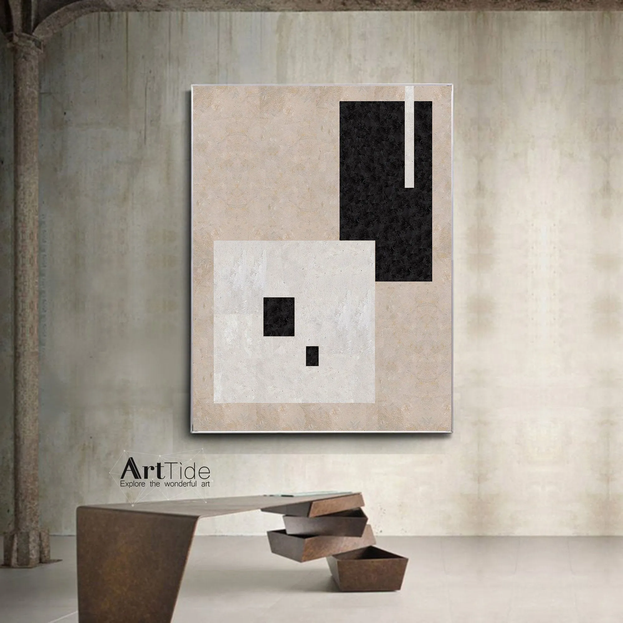 Black and White Minimalist Painting Beige Canvas Art Ap005