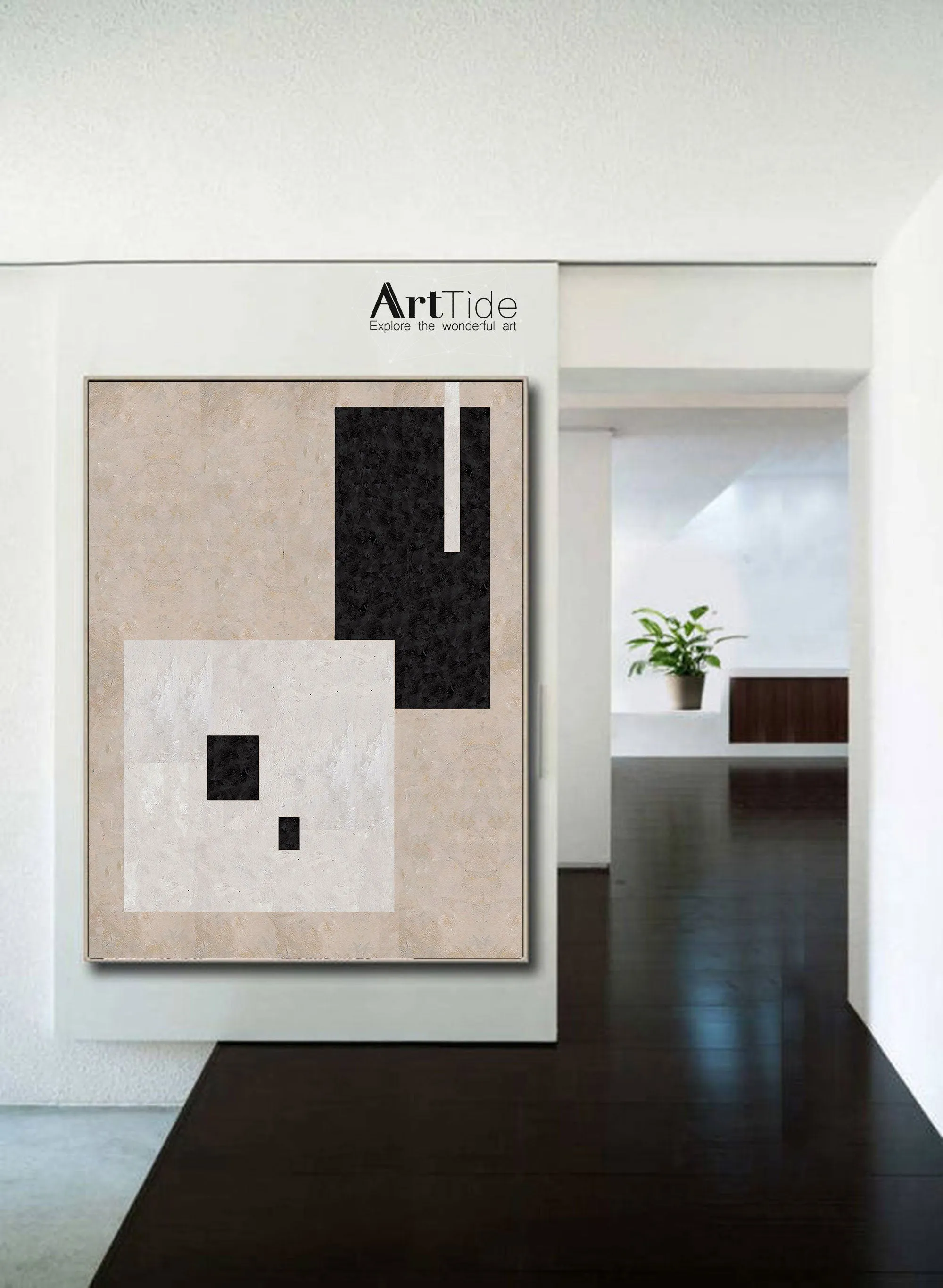 Black and White Minimalist Painting Beige Canvas Art Ap005