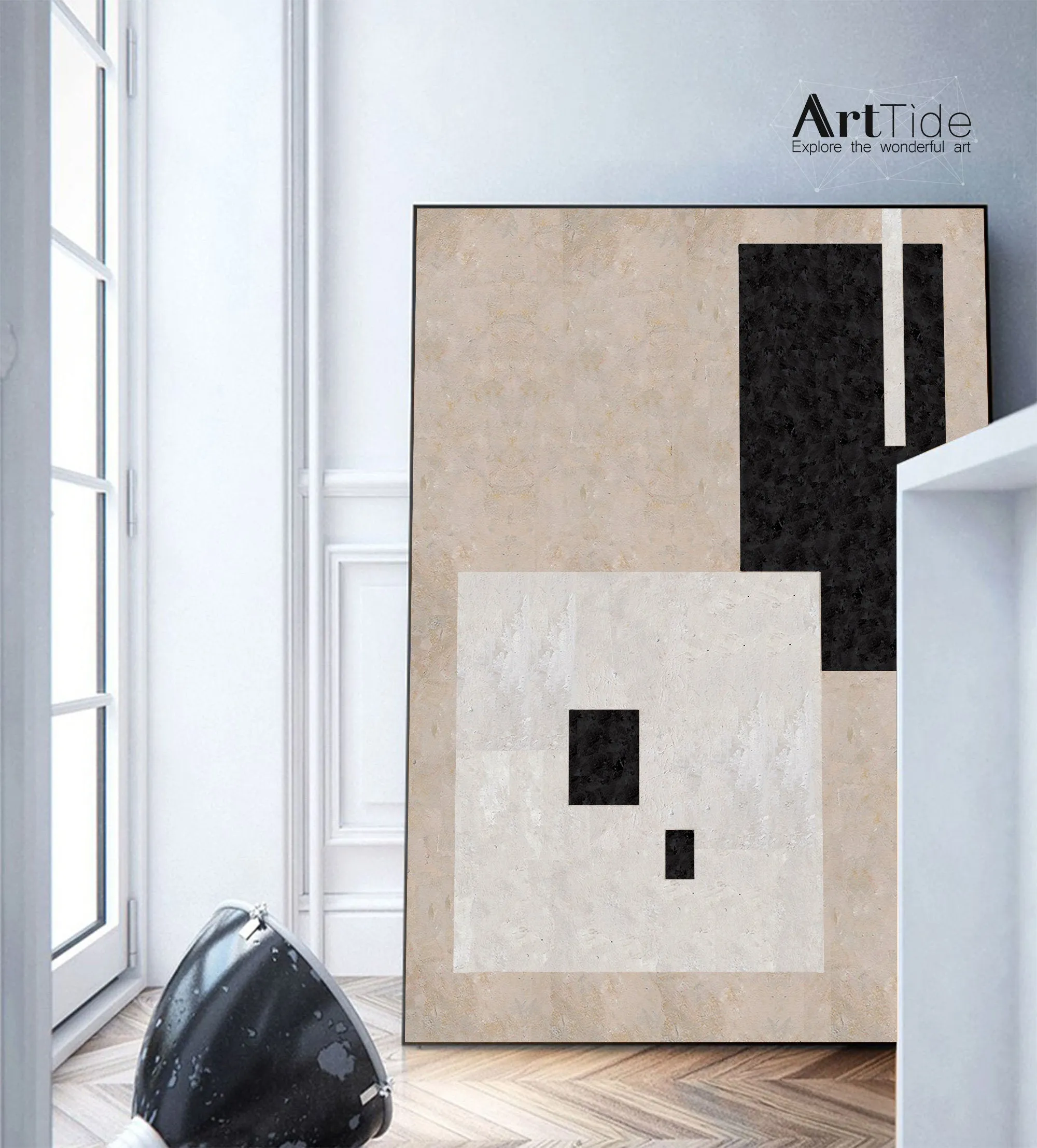 Black and White Minimalist Painting Beige Canvas Art Ap005