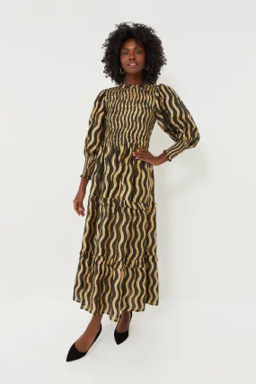 Black Ankara 3/4 Smocked Top Maxi Dress