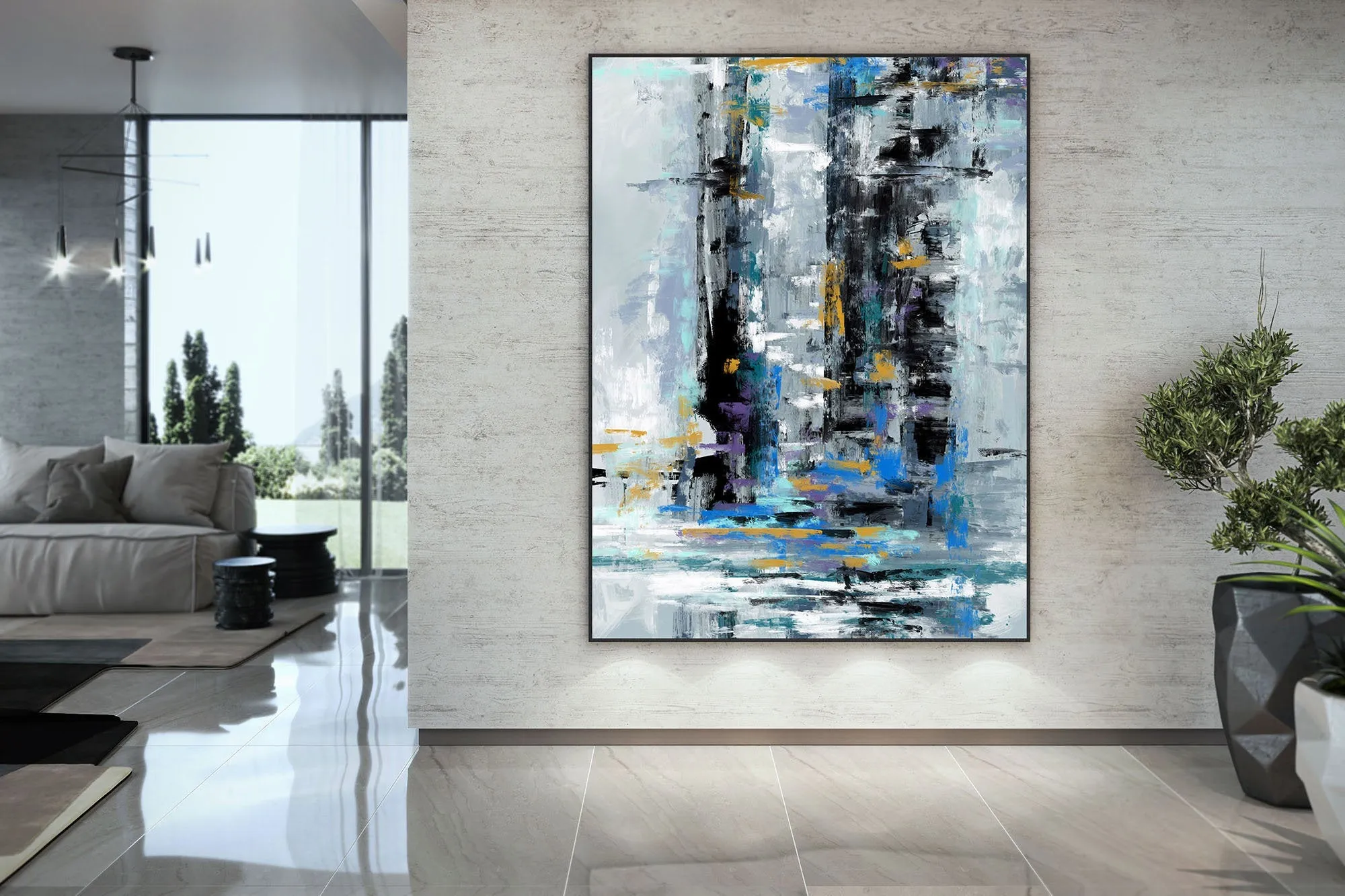 Black Grey Blue Abstract Textured Painting Original Painting Fp091