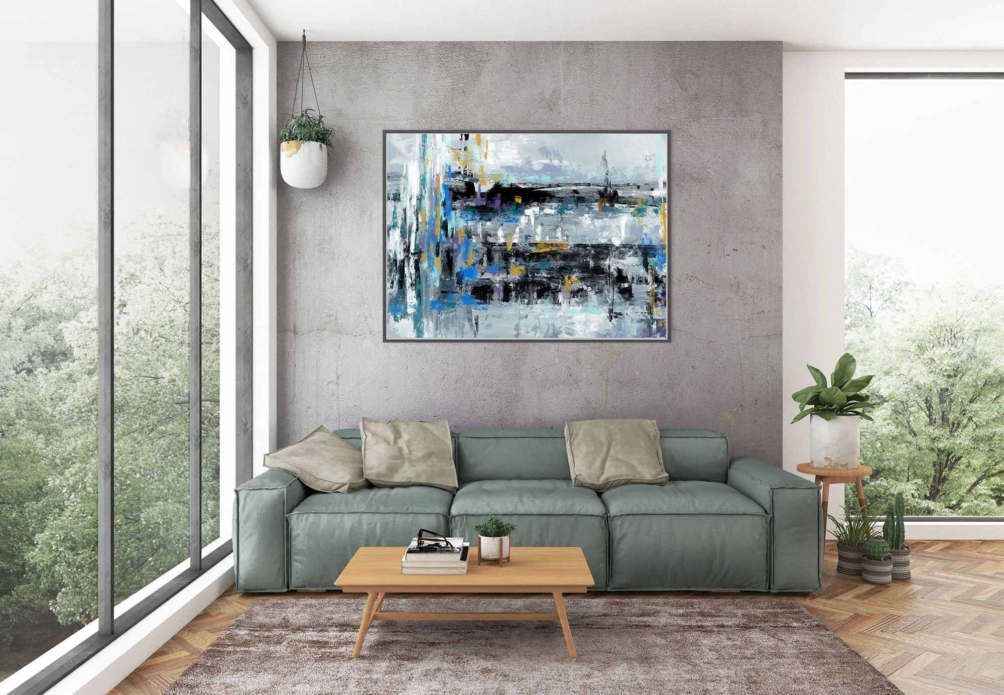 Black Grey Blue Abstract Textured Painting Original Painting Fp091