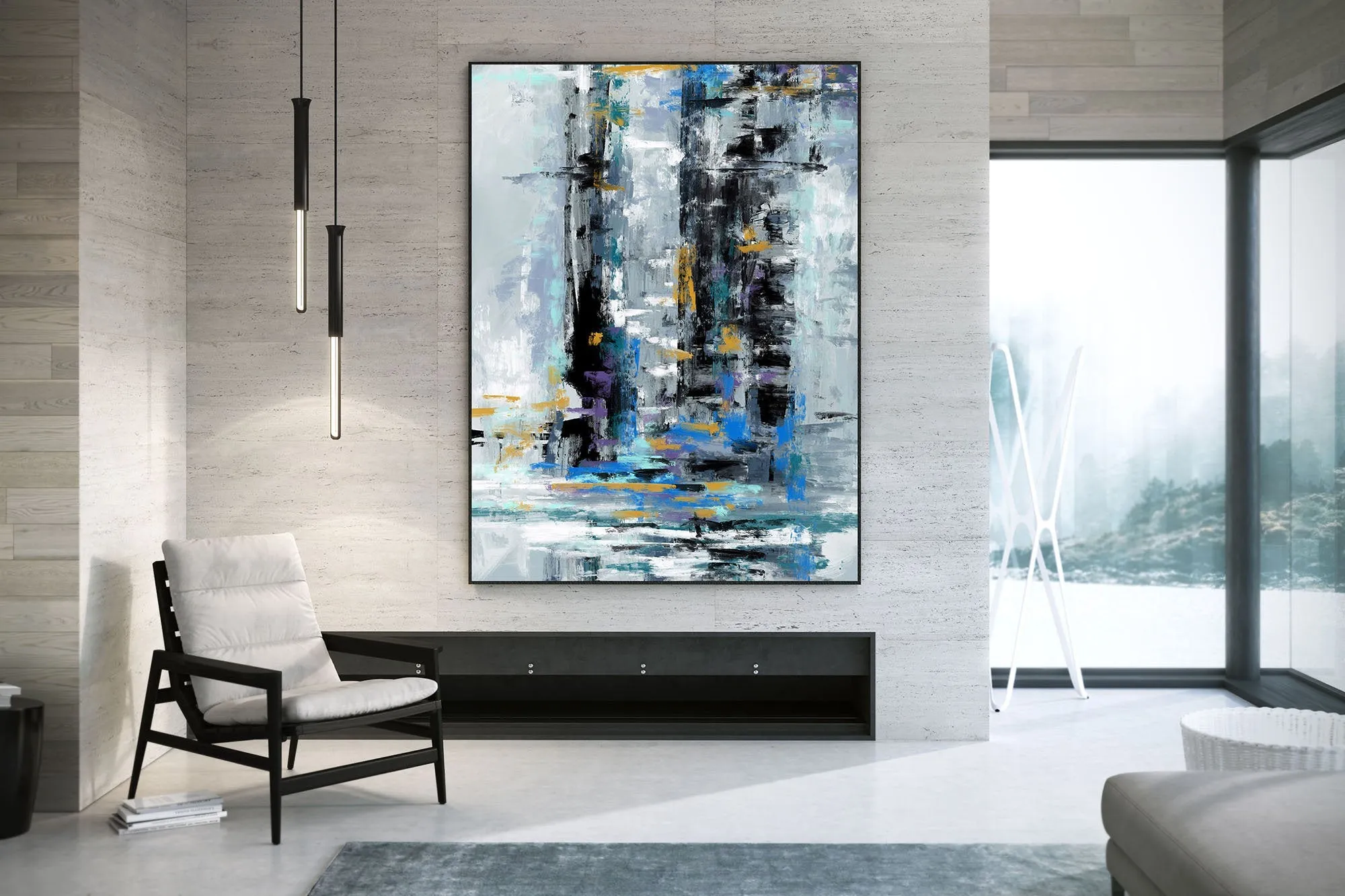 Black Grey Blue Abstract Textured Painting Original Painting Fp091