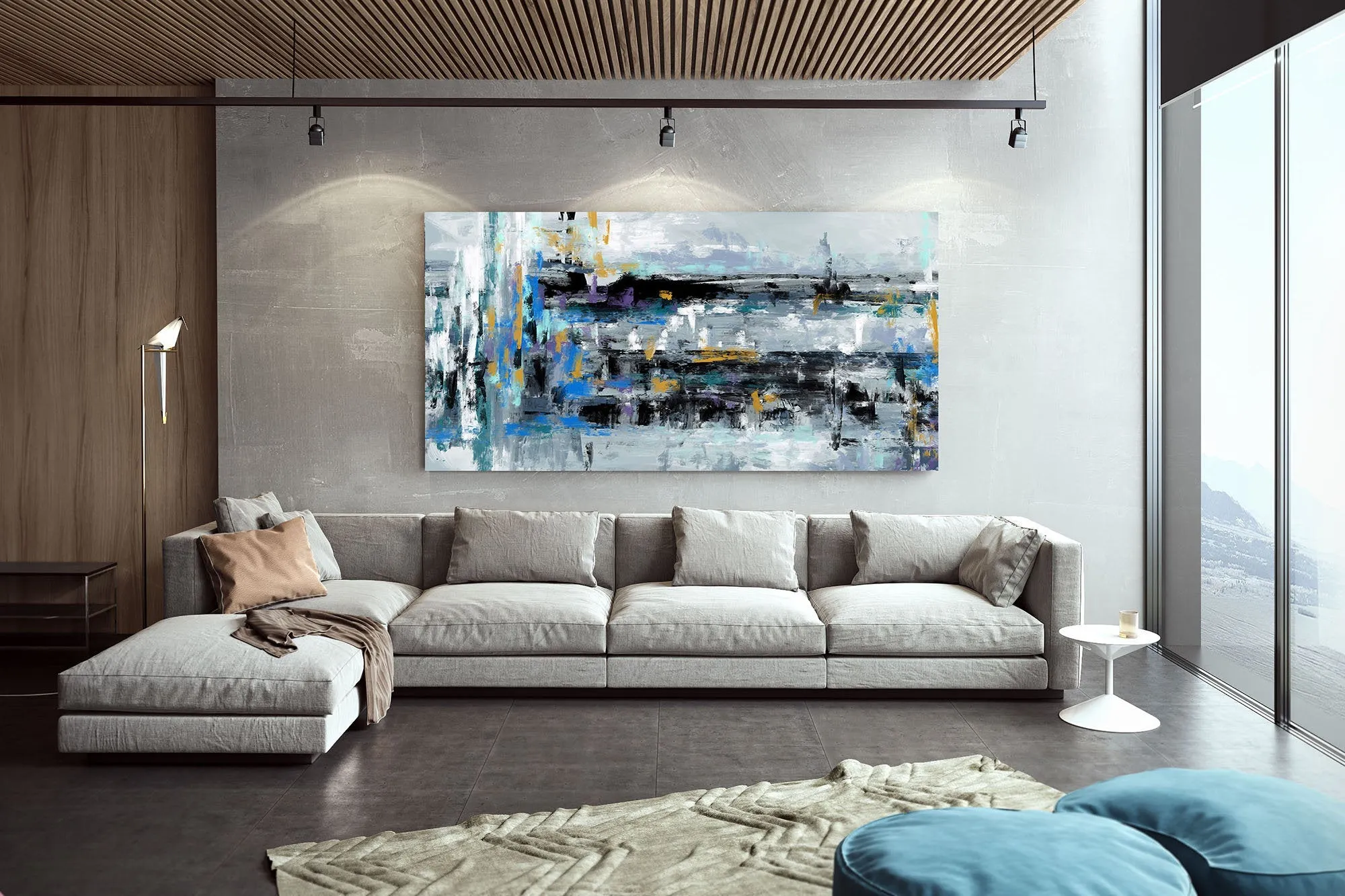 Black Grey Blue Abstract Textured Painting Original Painting Fp091