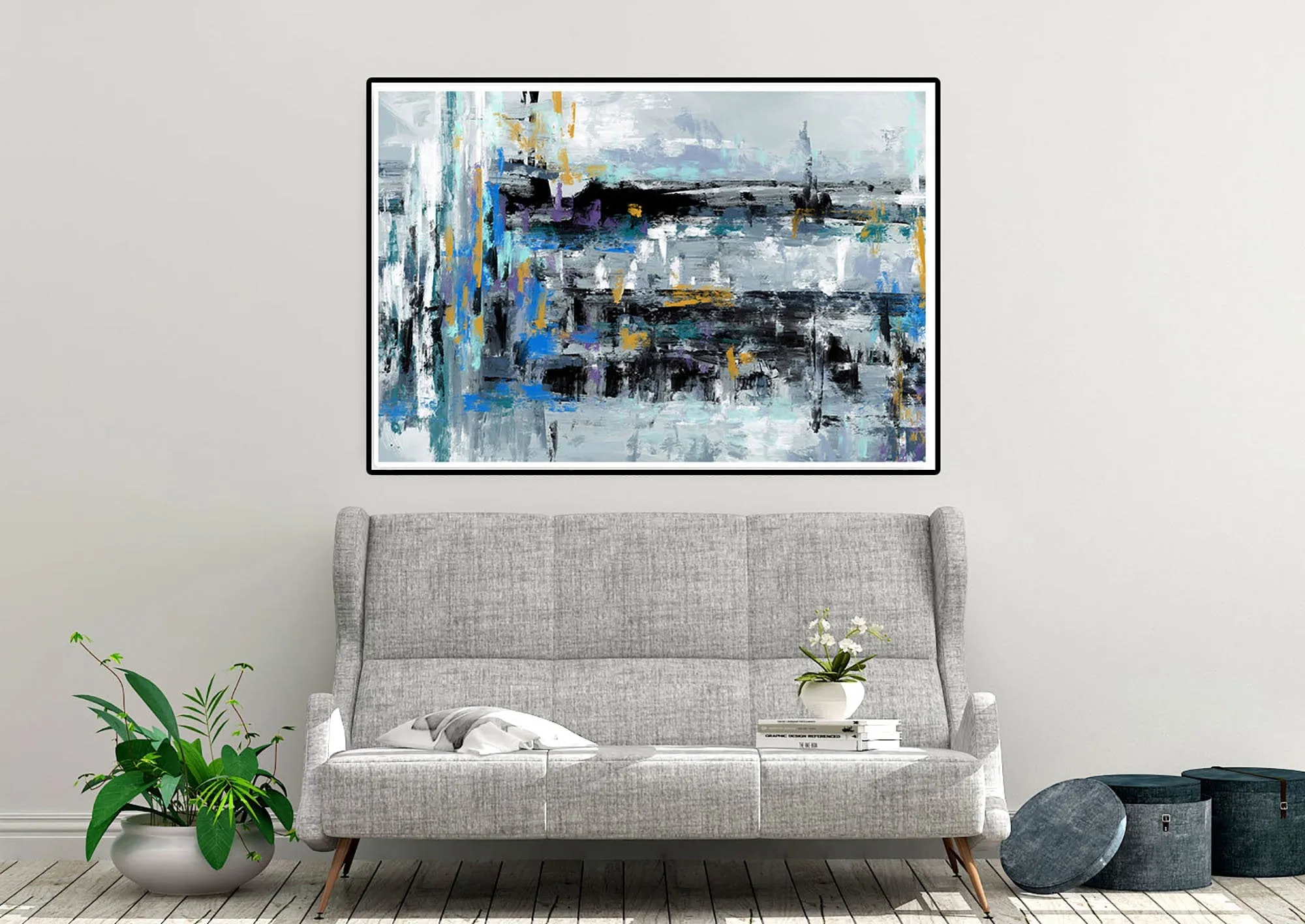 Black Grey Blue Abstract Textured Painting Original Painting Fp091