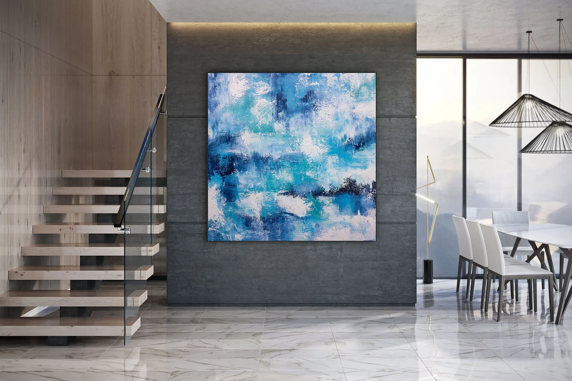 Blue And White Palette Knife Artwork Original Abstract Painting Fp027