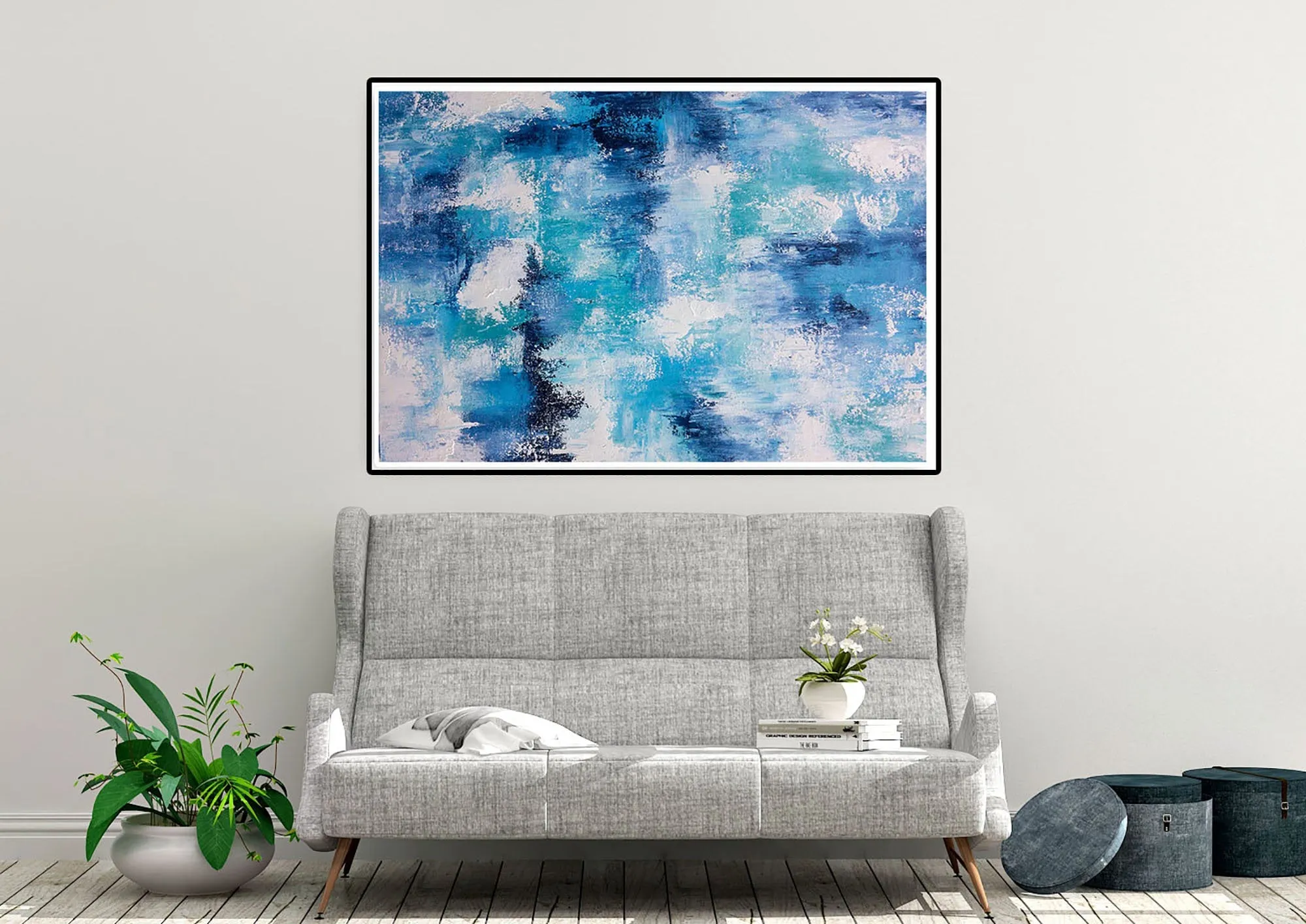 Blue And White Palette Knife Artwork Original Abstract Painting Fp027