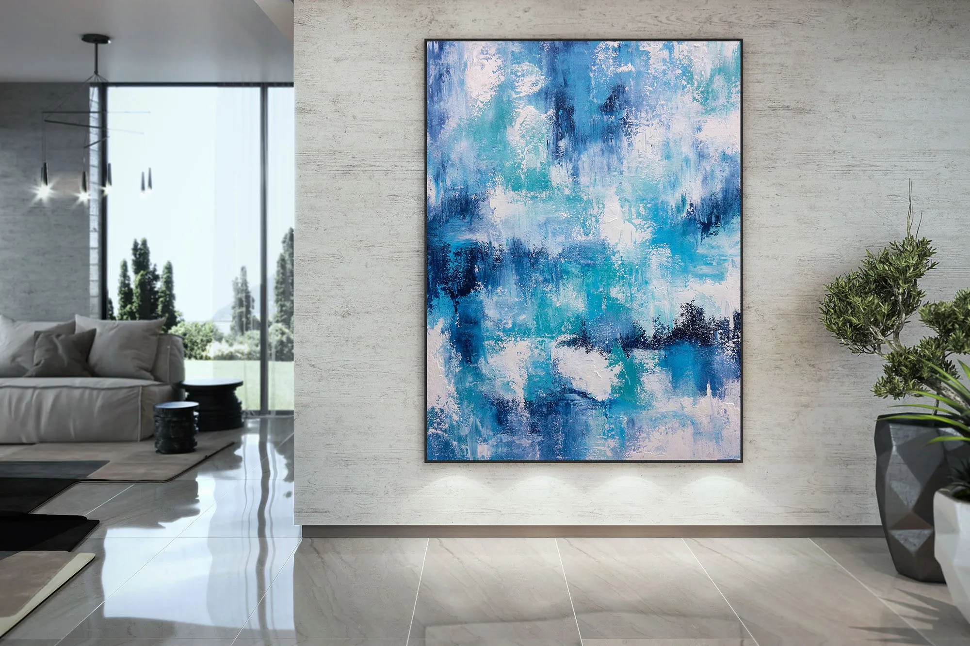 Blue And White Palette Knife Artwork Original Abstract Painting Fp027