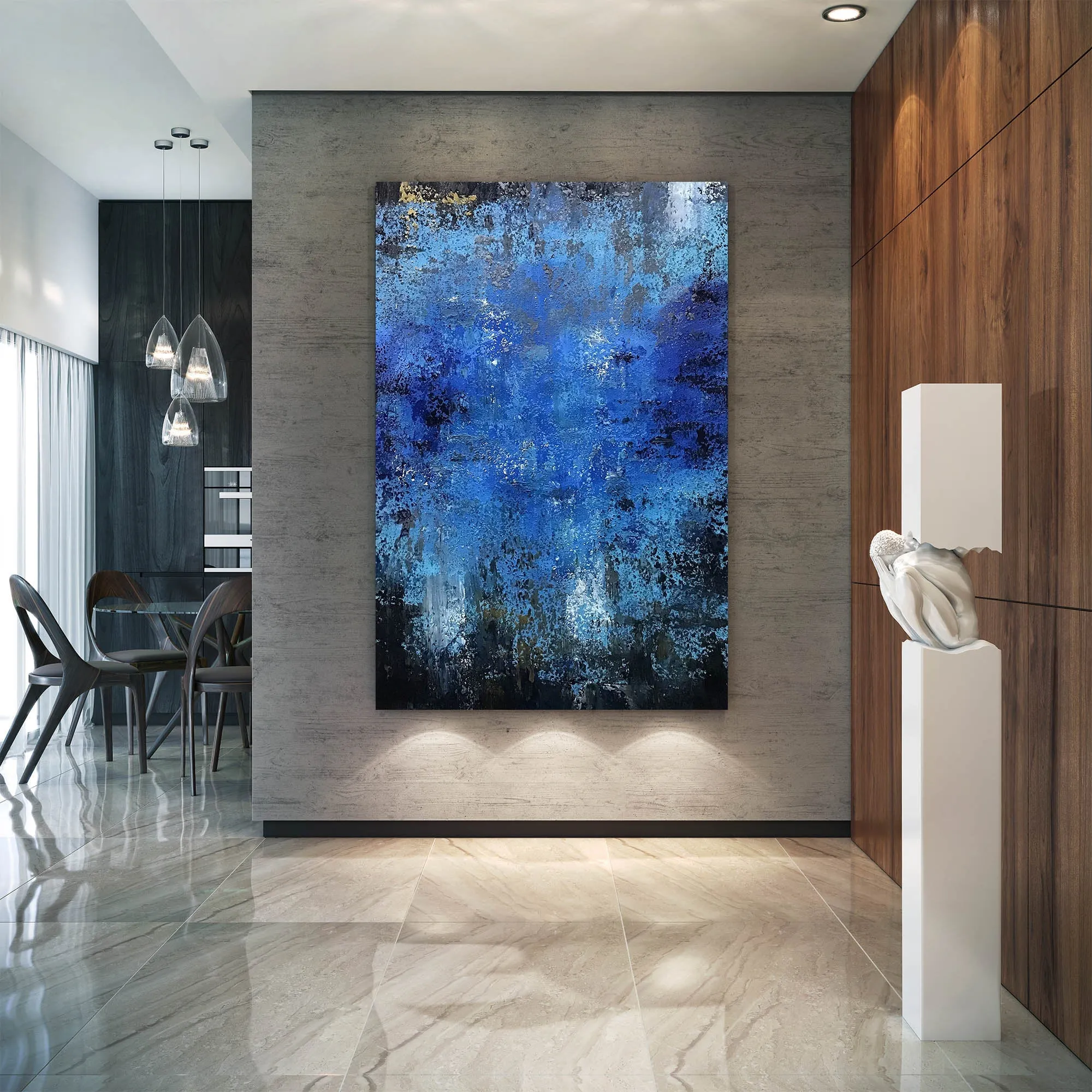 Blue Original Abstract Painting on Canvas Abstract Art Fp092