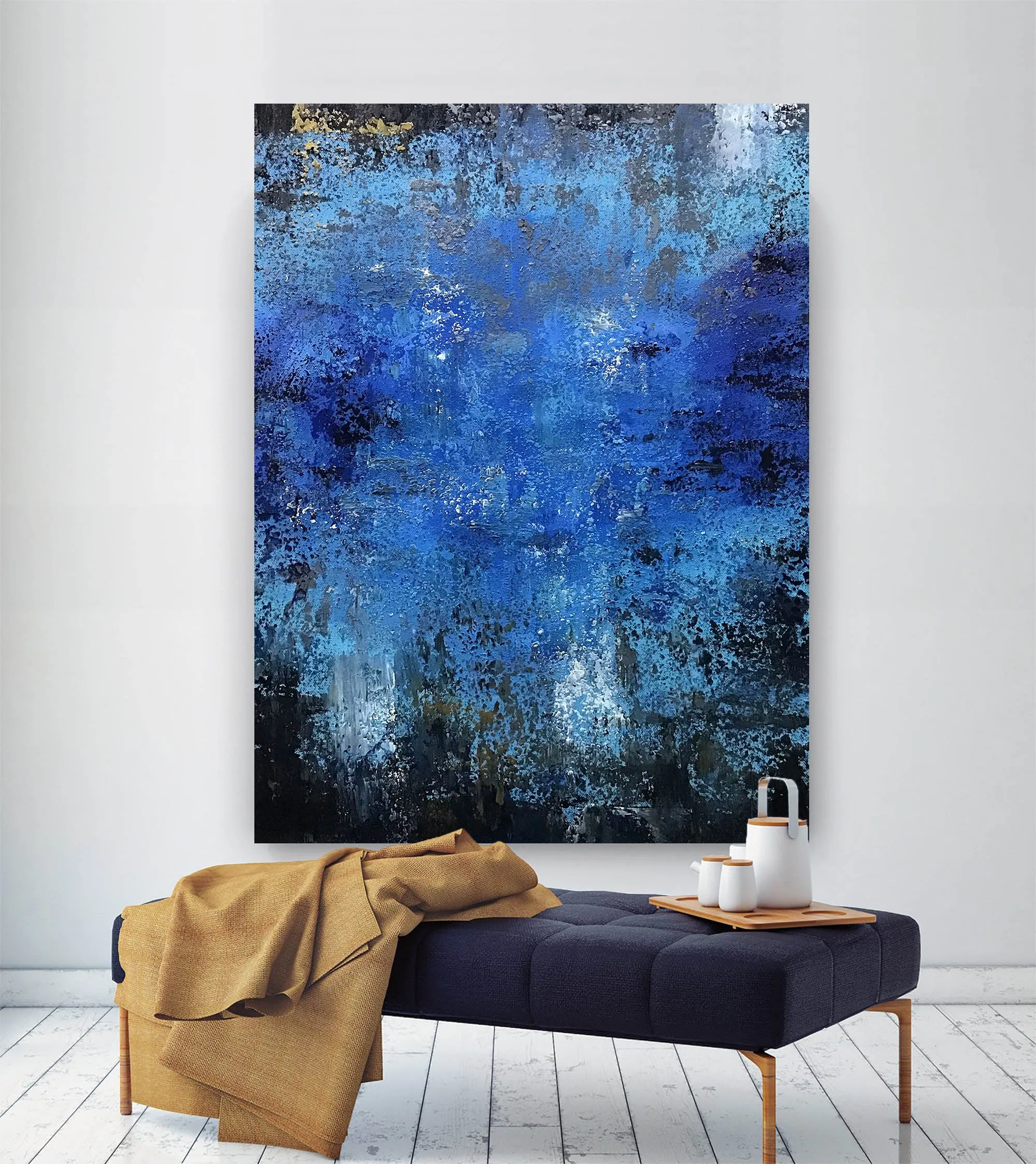 Blue Original Abstract Painting on Canvas Abstract Art Fp092