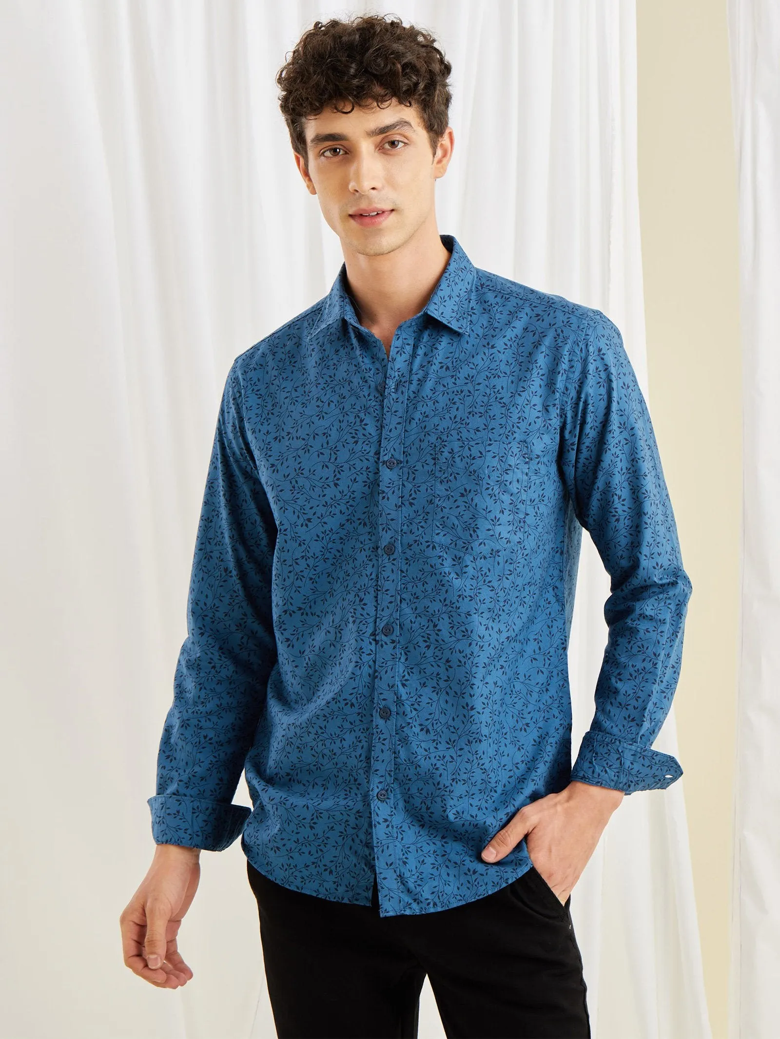 Blue Printed Oxford Shirt