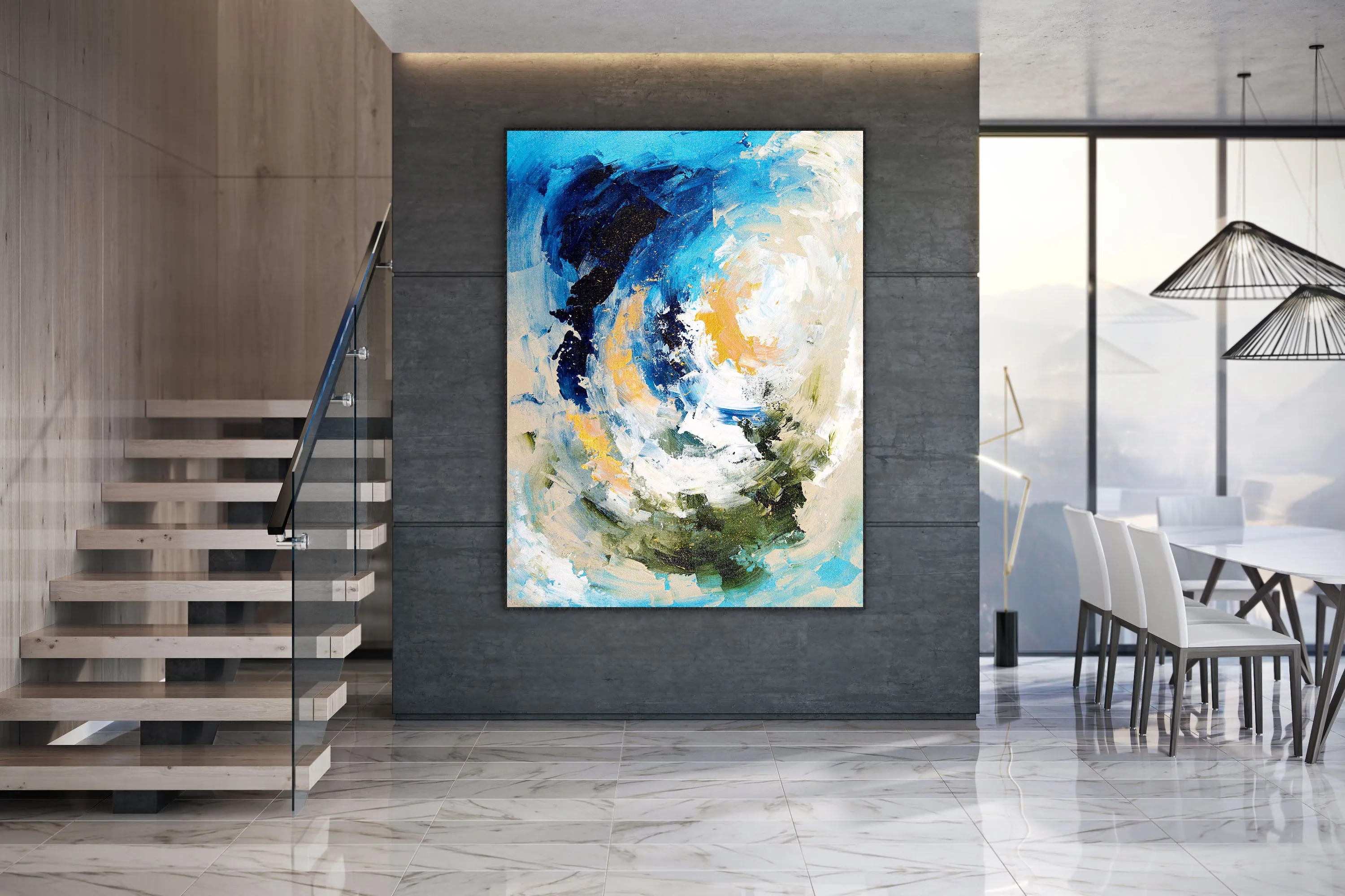 Blue White Gold Texture Wall Art Large Wall Art Modern Wall Painting Dp27