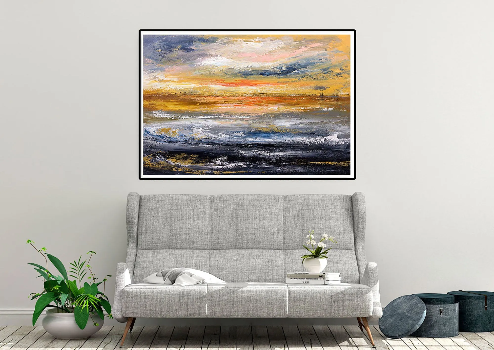 Blue Yellow Sea Palette Knife Painting Original Abstract Painting Fp077