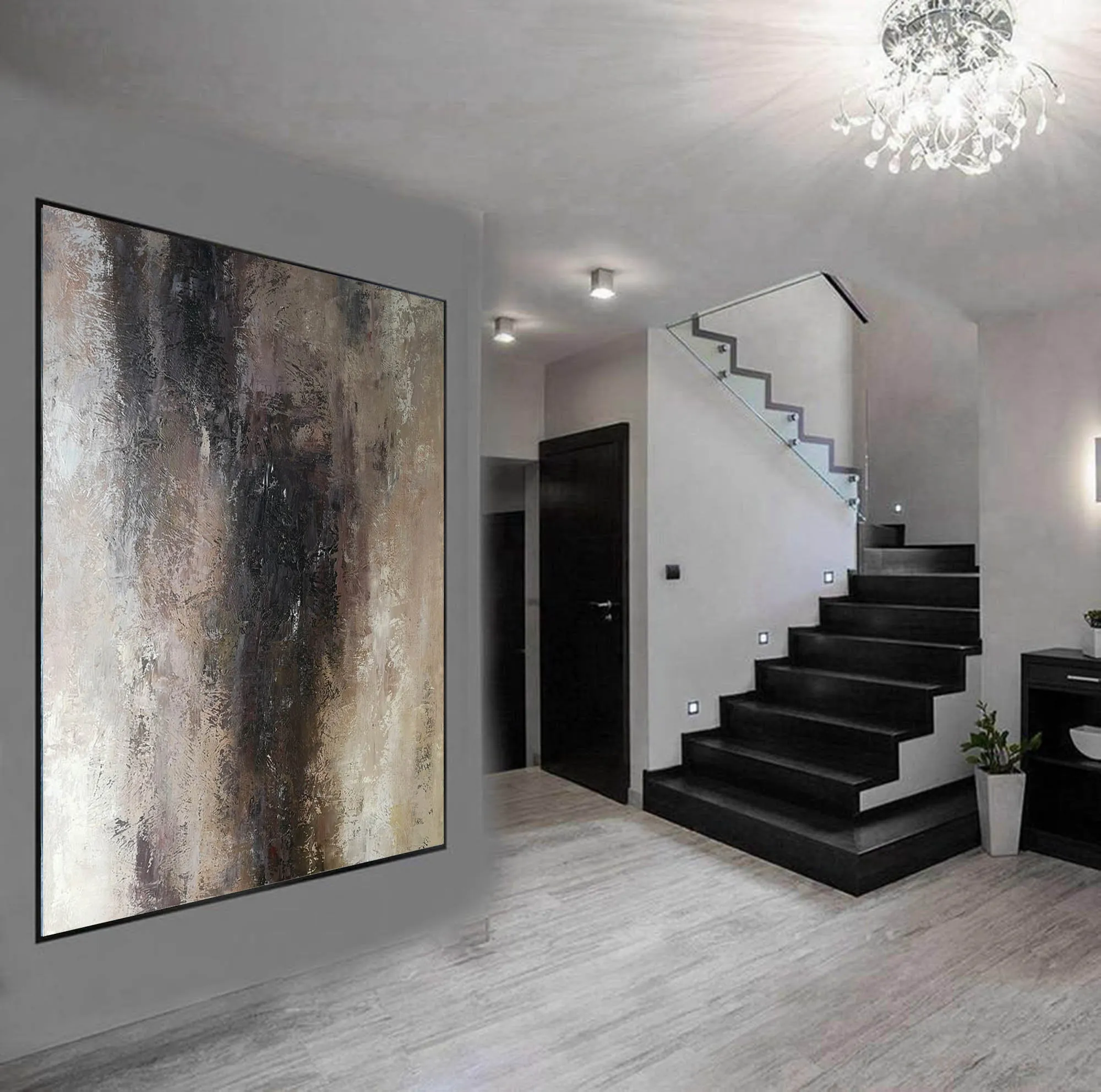 Brown Abstract Painting Living Room Painting Oversized Wall Art Yp001