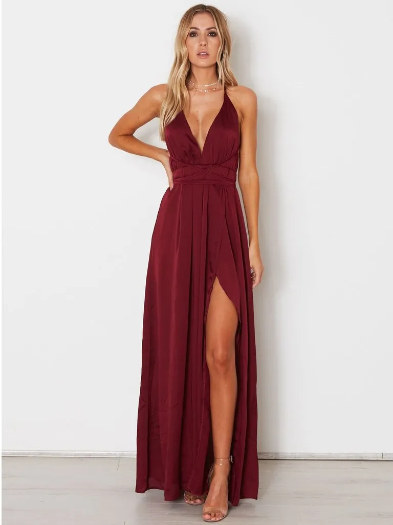 Burgundy Chiffon Prom Dress Cheap A Line Long Sexy Prom Dress #ER550